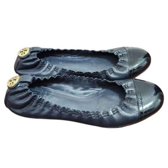 Tory Burch Black Abbey Mestico/Patent Flats dark blue Leather Women's Size 7.5 - Picture 6 of 11